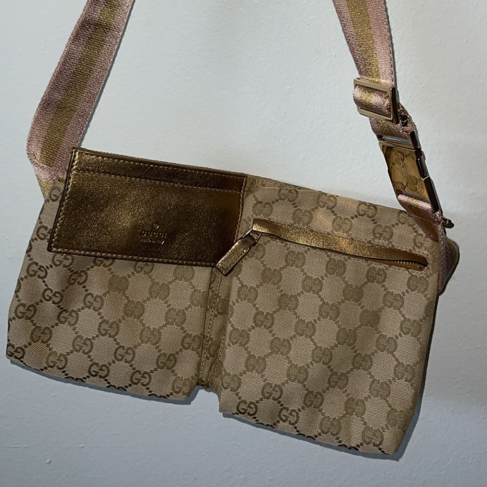 GUCCI GG Canvas Waist bag Beige Gold
